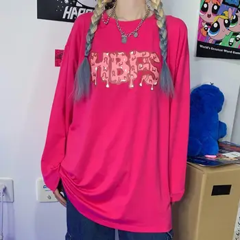 QWEEK korėjos Stiliaus Marškinėliai Moterims Rudenį 2020 Harajuku Mados Spausdinti Marškinėlius Prarasti Atsitiktinis Plius Dydis Streetwear Moteris Tshirts