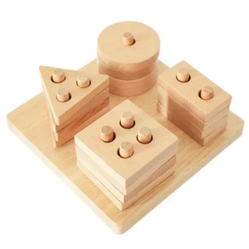 1 Rinkinys Vaikams, Mediniai Kaupimas Blokai Geometrinės Formos Blokus, Anksti Švietimo Žaislas Kūdikiui M09