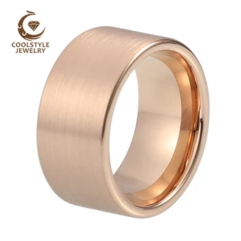 12MM Rose Gold Volframo Vyrų Žiedas Didelis Vestuvių Juostoje Plokščia Juosta, Teptukas Baigti Comfort Fit