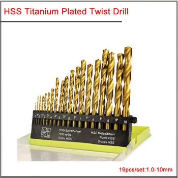 13Pcs/set 1.5-6.5 mm 19pcs/set 1.0-10mm greitapjovio plieno, titano, padengtą twist drill nustatyti,HSS Tiesiu kotu twist drill