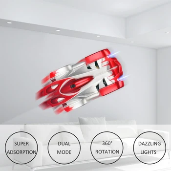 1PCs RC automobilių Nuotolinio Valdymo Laipiojimo RC Automobilis su LED Žibintai, Sukasi 360 Laipsnių Stunt Žaislai Mašina Sienos RC AUTOMOBILIŲ Berniukas Kalėdų dovana