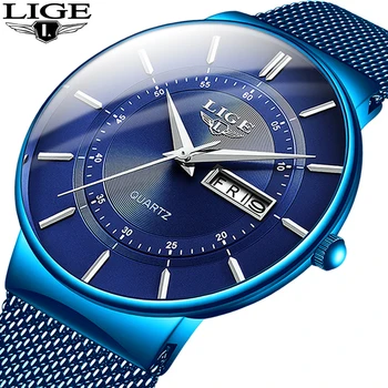 2019 Naujas Mėlynas Kvarcas Laikrodžio LIGE Vyrai Laikrodžiai Top Brand Prabangių Laikrodžių Vyrams Paprasta Visų Plieno, atsparus Vandeniui Riešo Žiūrėti Reloj Hombre
