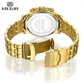 2021 Naujas Vyrų Žiūrėti MEGIR Luxury Gold Verslo Chronograph Sporto Mens Watches Full Steel Karinės Kvarciniai Laikrodžiai Laikrodis Vyrams