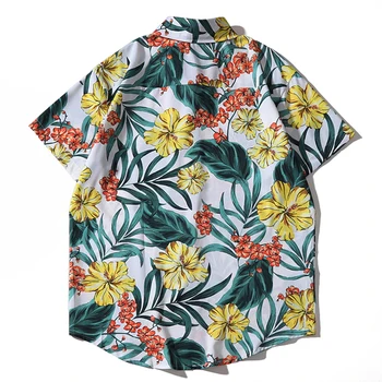 2021SS Tropinių Gėlių Spausdinti Harajuku Vyrų Marškinėliai Vasarą Paplūdimyje Havajuose Atsitiktinis Balti trumpomis Rankovėmis Streetwear Medvilnės Negabaritinių Viršūnės