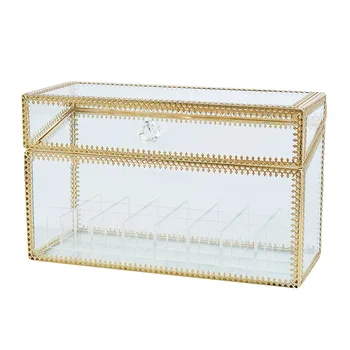 24 tinklų aukso krašto stiklo lūpų saugojimo savininkų vario lūpų makiažas kosmetikos organizatorius stiklo laikymo dėžutė su dangčiu