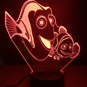 7 Spalvų Led Nakties Šviesos Vaikams Dovanų žuviukas Nemo Miegamasis Animacinių filmų Lempos Vaikai Dovanų Palieskite Jutiklio 3D pagrindiniai kištukiniai naktinių lempų lizdai Laikrodis Bazės