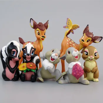 7PCS Disney Animacinių filmų Bambi Elnias Žaislai PVC Veiksmų Skaičiai Triušių Figūrėlės Voverė Modelis anime Lėlės Kalėdų Dovanos Vaikams
