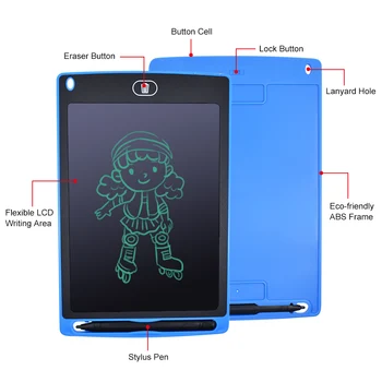 8.5 Colių, Smart, LCD Vertus-Raštu Tabletė Elektroninę Užrašinę Vaikų Piešimo Grafika Rašysenos Valdybos Švietimo Žaislas Mygtuką Baterijos