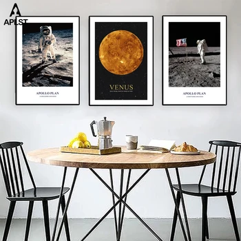 Astronautas ir Kosmoso Mėnulio Šviesą Drobė Spausdina & Plakatas New York Kraštovaizdžio Šiuolaikinės Vaizdą Dekoracija Gyvenimo Kambario Sienos Meno Decal