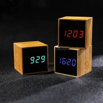 Bambuko LED žadintuvai Elektroninis Laikrodis Temperatūra Skamba Kontrolės Medinio Stalo Laikrodis Reguliuojamas Ryškumas Atidėti Žiūrėti