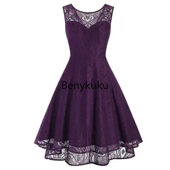Brangioji, Nėriniai Violetinė Suknelė Vintage Drabužiai Elegantiški Moteriški Drabužiai 2020 Metų Vasaros V Atgal Aukštas Žemas Kraštas 