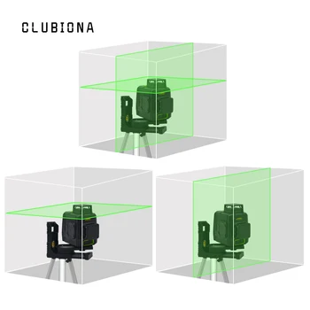 CLUBIONA MD08G vokietijos Lazerinio diodo 3D Žalias Lazeris Lygį su 2 x 360 atskiras darbo linijų ir 5200mah ličio baterija