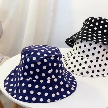 COKK Kibiro Kepurę Moterims korėjos Minkštas Žvejys Bžūp Vasaros Žvejybos Hat Medvilnės Juoda Balta Blue Dot Modelis Sunhat Moterų Platus Kraštų