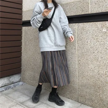 Derliaus Pledas Plisuotos Ilgi Sijonai, Žiemos Moterys Punk Rock Korėjos Vilnonis Sijonas Streetwear Elastinga Raišteliu Juosmens Midi Sijonas