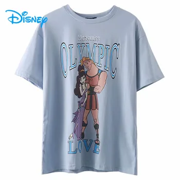 Disney Marškinėliai Moterims Derliaus Atsitiktinis O-Kaklo Trumpomis Rankovėmis Hercules Megara Animacinių Filmų Marškinėlius Moterų 2020 M. Vasarą Streetwear Tee Viršūnės