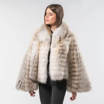 FURSARCAR 2020 Naujas Moterų Nekilnojamojo Silver Fox Fur Žiemos Paltai Su Kailio Apykakle Mados Atsitiktinis Originali Natūralaus Kailio Striukė moterims