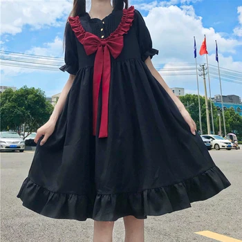 Gothic Lolita Dress Japonijos Tamsiai Harajuku Mados Saldus Bowknot Plona Suknelė Kawaii Girl Vasaros Naują Stilių
