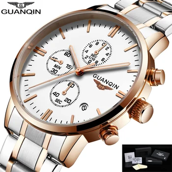 GUANQIN prekės laikrodžiai Chronograph watch vyrų verslo vandeniui 2018 vyrų riešo žiūrėti plieno vyrų Laikrodis Vyras Relogio Masculino A
