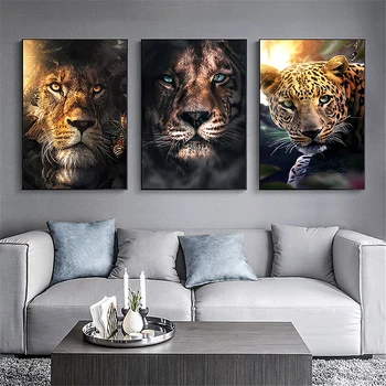 Gyvūnų Meno Drobė Paveikslų ant Sienos Menas, Plakatų ir grafikos Liūtas, Tigras, Leopardas Gyvūnų Menas Drobė Nuotraukas, Namų Puošybai
