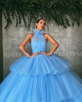 Ilgas Mėlyno Vakaro Suknelės 2020 Kamuolys Suknelė Aukštu Kaklu Naują Atvykimo Arabų Moterų Oficialų Vakare Chalatai