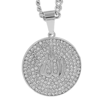 Islamas, Musulmonų Dievo Ženklas Mikro Nutiesti Cirkonis Apvalus Pakabukas Karoliai Klasikinis Religinių Stiliaus vyriški Aukštos Kokybės Metalo Amuletas Papuošalai