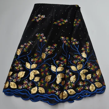 Išsiuvinėti akmenų eilės Nigerijos aksomo, nėrinių audiniai glitters aukštos kokybės prancūzų organza Afrikos aksomo blizgančiais nėrinių suknelė