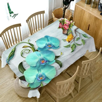 Išskirtinį 3d Turas Staltiesė Mėlynas Drugelis Orchidėja Modelis Vandeniui Tirštėti Medvilnės Stačiakampio formos staltiesė, Vestuvių Dekoras