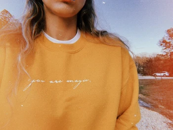 Jūs esate magijos palaidinukė geltona moterų mados grynai atsitiktinis grunge tumblr camisetas estetinės derliaus puloveriai mielas viršūnės - L342