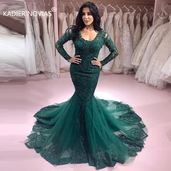 KADIER NOVIAS ilgomis Rankovėmis Nėrinių Undinė Žalia Vestuvių Suknelės 2020 arabų Vestuvių Suknelės Vestuvių Suknelės