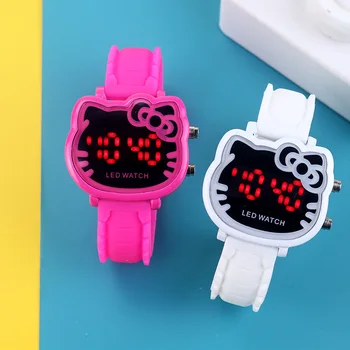 Karšto Gumos Dirželis Kitty LED Vaikams Laikrodžiai Mergaitėms Mados Atsitiktinis Vaiko Žiūrėti Vaikai Skaitmeninis Laikrodis Laikrodis Montre Enfant