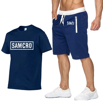 Karšto TV SOA Sons of Anarchy T Marškinėliai šortai kostiumas Sportinę Vyrai T-shirt SAMCRO aukštos kokybės Medvilnės Harajuku Atsitiktinis Trumpas rankovės