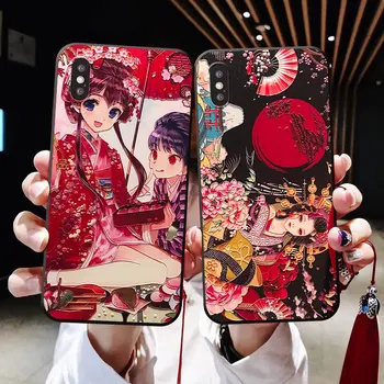 Kimono Mergina Kutas Telefoną Atveju Xiaomi Redmi Pastaba 7 8 9 Pro 8T 7A 8A Mi 10 9 8 Lite 9T CC9 CC9e Minkštos TPU Atgal Apima Rubisafe