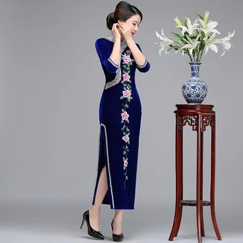 Klasikinis Rankų Darbo Karoliukai Moterų Kinų Suknelė Tradicinių Mandarinų Apykaklės Qipao Elegantiškas Pusę Rankovės Cheongsam Kinų Stiliaus Vestido
