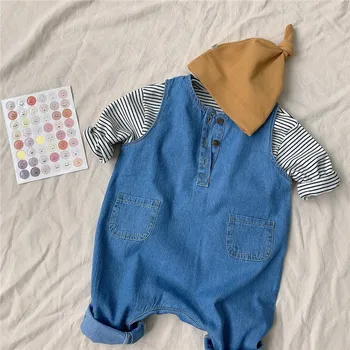 Kūdikiui Dryžuotas Medvilnės marškinėliai Kūdikiui Paprastas ir Universalus Odos Draugiškas Vidinis Bazės Marškinėliai Rudenį dryžuotas marškinėliai bamblys mergina viršūnės