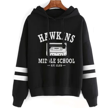 Mados dryžuotas hoodie Hawkins vidurinės Mokyklos Hoodie Moterų Palaidinukė ilgomis Rankovėmis Dryžuotas su Gobtuvu Viršuje Puloveriai Harajuku Streetwear