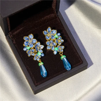 Mados mėlyna gėlė populiarūs geometriniai šviesos prabangūs auskarai nuotaka moterų šaliai Valentino dienos dovaną, juvelyriniai dirbiniai didmeninė