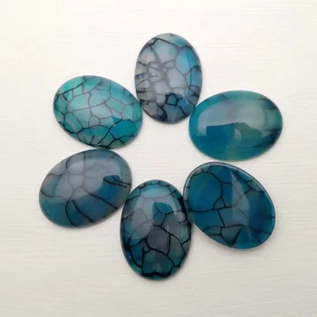 Mados natūralaus akmens plyšių linijomis, mėlyna agates karoliukai Papuošalai padaryti ovalo formos cabochon 30x40MM 6pcs nr. hloe žiedas priedai