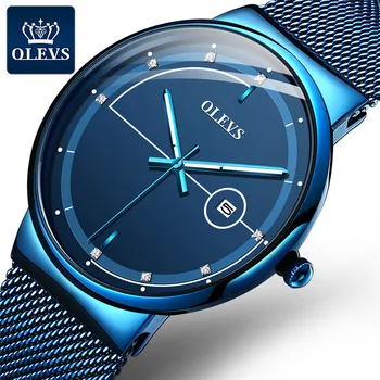 Mens watch kvarcas-Ultra plonas Milano dirželis Deimantas atsparus vandeniui šviesos džentelmenas elegantiškas Verslo laikrodžiai Vyrų laikrodis OLEVS 9907