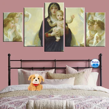 Mergelės Marijos Jėzus Sienos Meno Religinių Aliejus, Drobė, Tapyba, Plakatas 5 Skydelis HD Spausdinimo Namų Dekoro, Sienų Tapyba