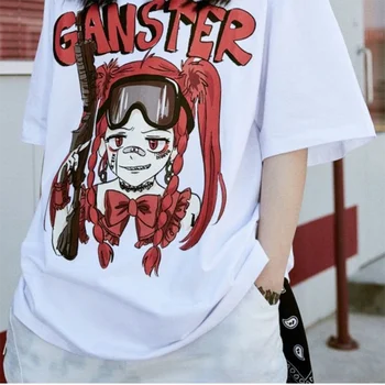 Moteriški Marškinėliai Hip-Hop Streetwear Japonų Animacinių filmų Pokštai Moteris, Mergina Marškinėlius Harajuku T-shirt Anime Medvilnės Gotikos Tees Viršų