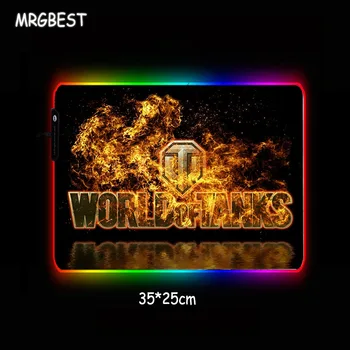 MRG World of Tanks Žaidimų Didelis Fiksavimo Krašto RGB LED Kilimėlis Žaidėjus Pelės Kilimėlį Žaidimų Kompiuterį Padmouse Nešiojamas Žaisti Kilimėliai