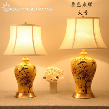 Naujas Kinijos Amerikietiško Stiliaus Gėlių Ir Paukščių Keramikos Stalo Lempa, Miegamojo Naktiniai Staleliai, Lempa Europos Retro Lempa Už Kambarį