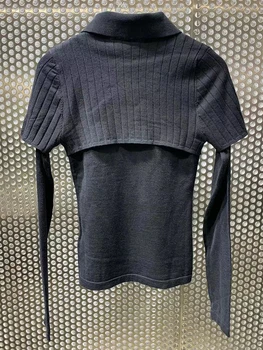 Nemokamas pristatymas atvartas tuščiaviduriai netikrą dviejų dalių megztiniai megztinis (puloveris ponios rudenį naują stilių asmenybės mados ištempti visų rungtynių
