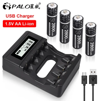 PALO 1,5 V AA Li-ion Įkraunama Baterija 1,5 v AA Baterijos AA 1,5 V Ličio Baterija 1,5 V Ličio Baterija, Įkroviklis