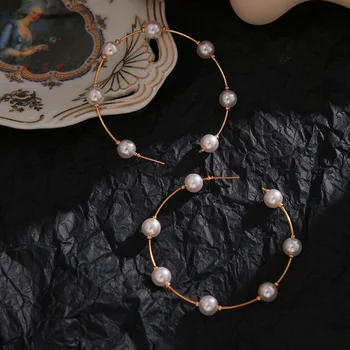 Perdėtas didelis ratas, auskarai su kūrybine retro paprasta asmenybė dirbtinių perlų auskarai į mados moterų didmeninės