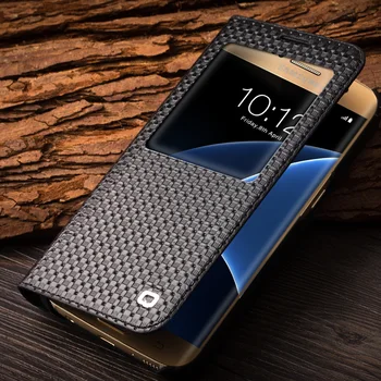 QIALINO Mados Modelio natūralios Odos Phone Cover for Samsung Galaxy S7 & S7 Krašto Grynas Rankų darbo Flip Case for G9300 už G9350