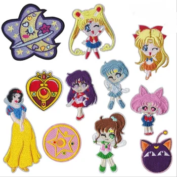Sailor Moon gražių animacinių filmų išsiuvinėti geležies pleistras, mielos aplikacijos Cartoon kids striukė jean striukė, kuprinė 
