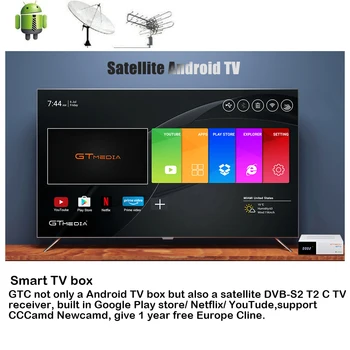 Smart Android TV box Gtmedia GTC DVB-S/S2,DVB+T/T2/Kabelis/ATSC-C(J. 83B)/ISDBT, AVS+Built-in Wifi 2.4 G Google Play Portugalijoje TV