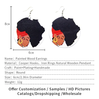 SOMESOOR Vintage Auskarai Afrikos Medžio Papuošalai Spausdinti Išsilavinę Natūralus Royal Afro Plaukų Lady Locs, Ratlankiai Modelis Moterų 6Pairs