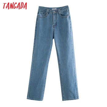 Tangada 2020 m. rudens žiemos moterys mėlyna ilgai, džinsus, kelnes, kelnės kišenės mygtukai moterų Tiesios kelnės 4M57
